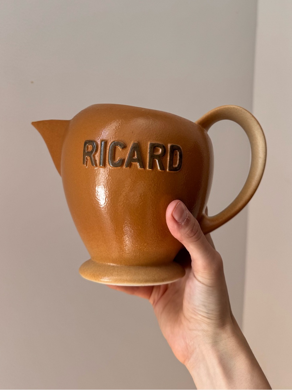 Vintage 1960s Ricard Pastis Water Pitcher – French Salt-Glazed Stoneware